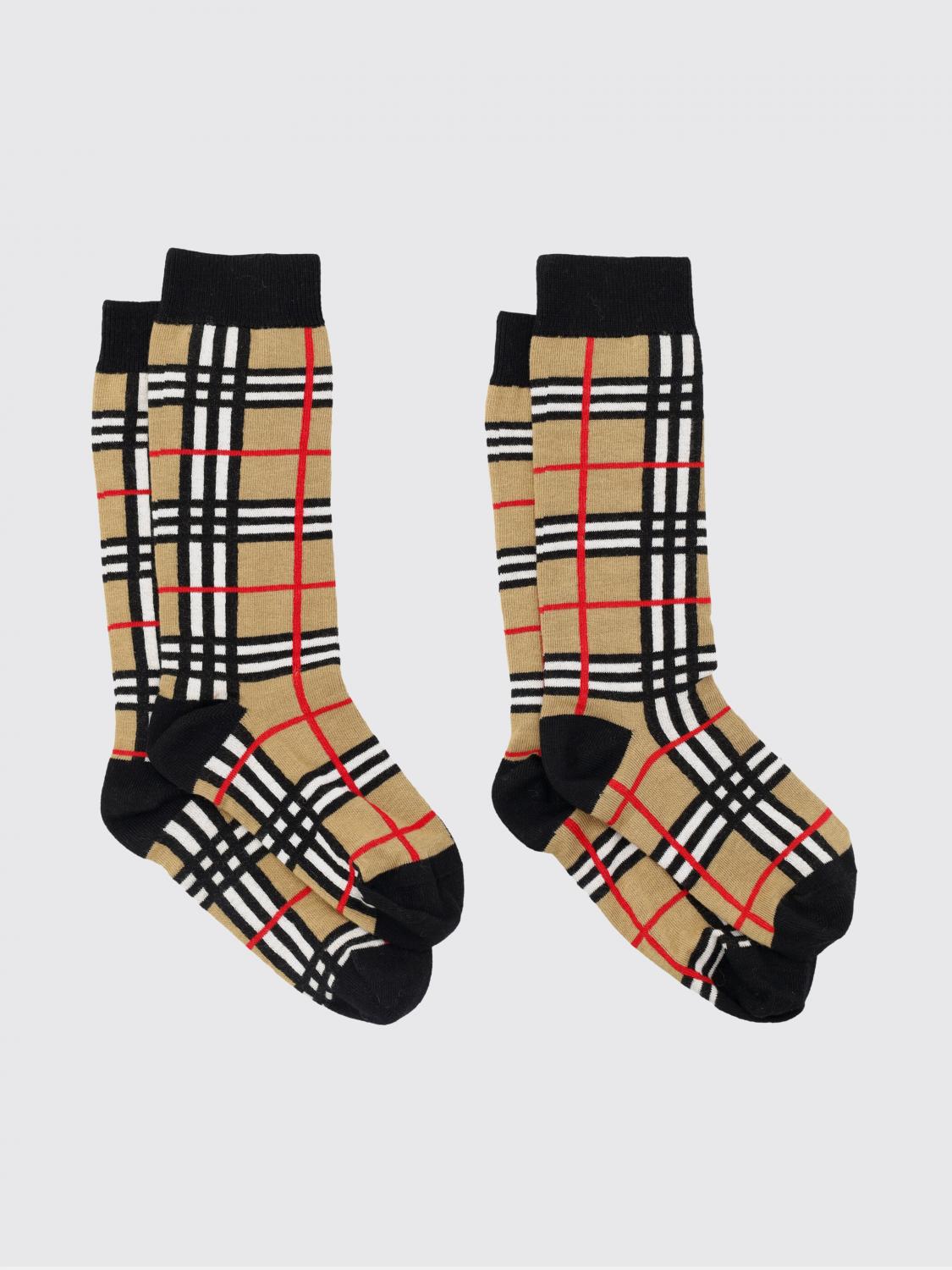 BURBERRY ソックス: Burberry ヴィンテージチェック柄ストレッチコットンソックス2足セット, ベージュ - Img 1