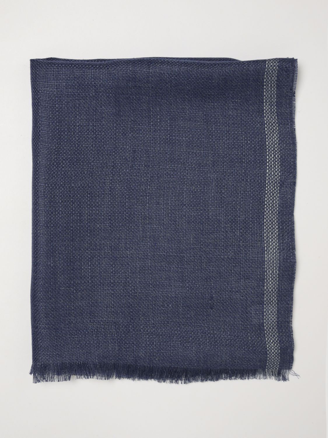 BRUNELLO CUCINELLI SCARF: Brunello Cucinelli Linen Scarf, Blue - Img 1
