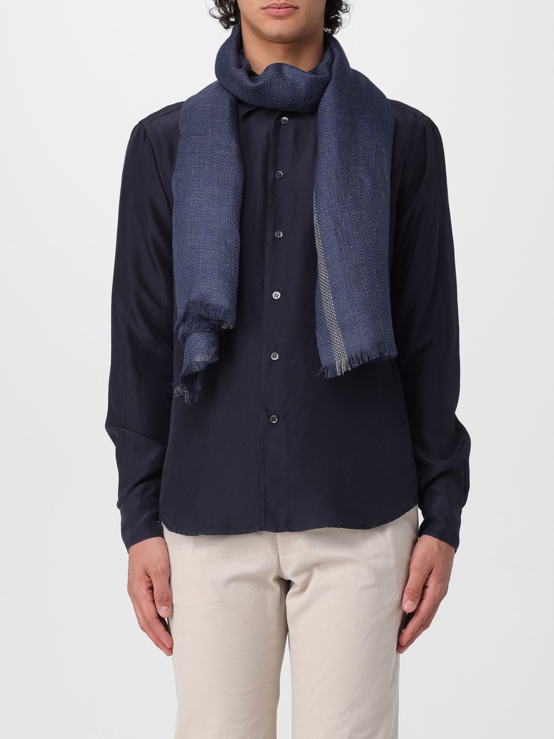 BRUNELLO CUCINELLI SCARF: Brunello Cucinelli Linen Scarf, Blue - Img 2