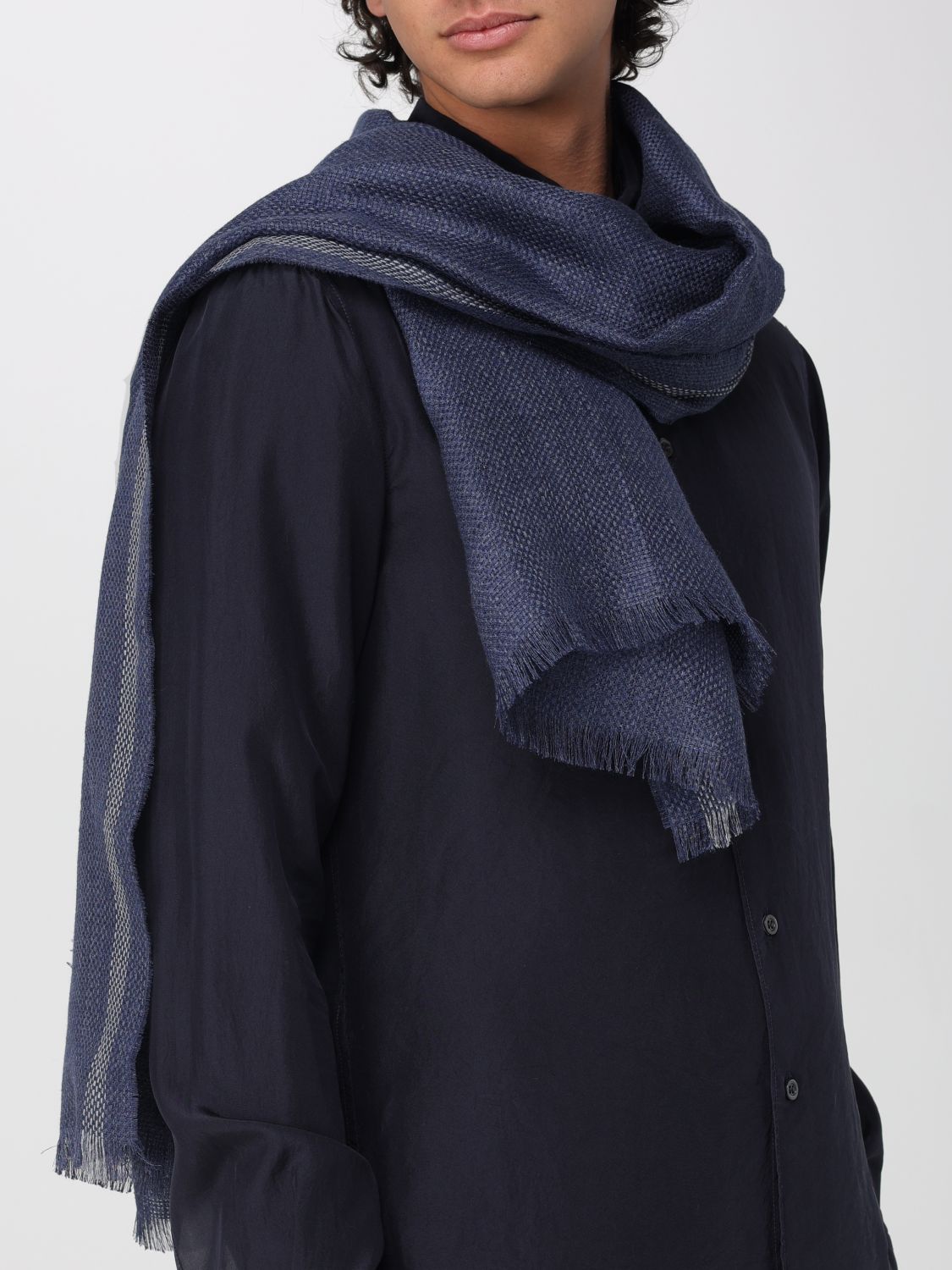 BRUNELLO CUCINELLI SCARF: Brunello Cucinelli Linen Scarf, Blue - Img 4