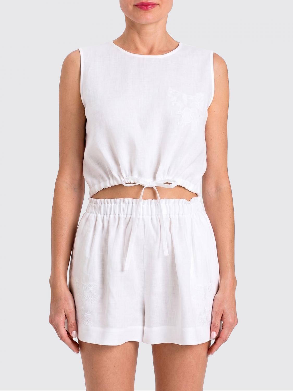 TWINSET TOP: Top crop de lino bordado Twinset, Blanco - Img 1