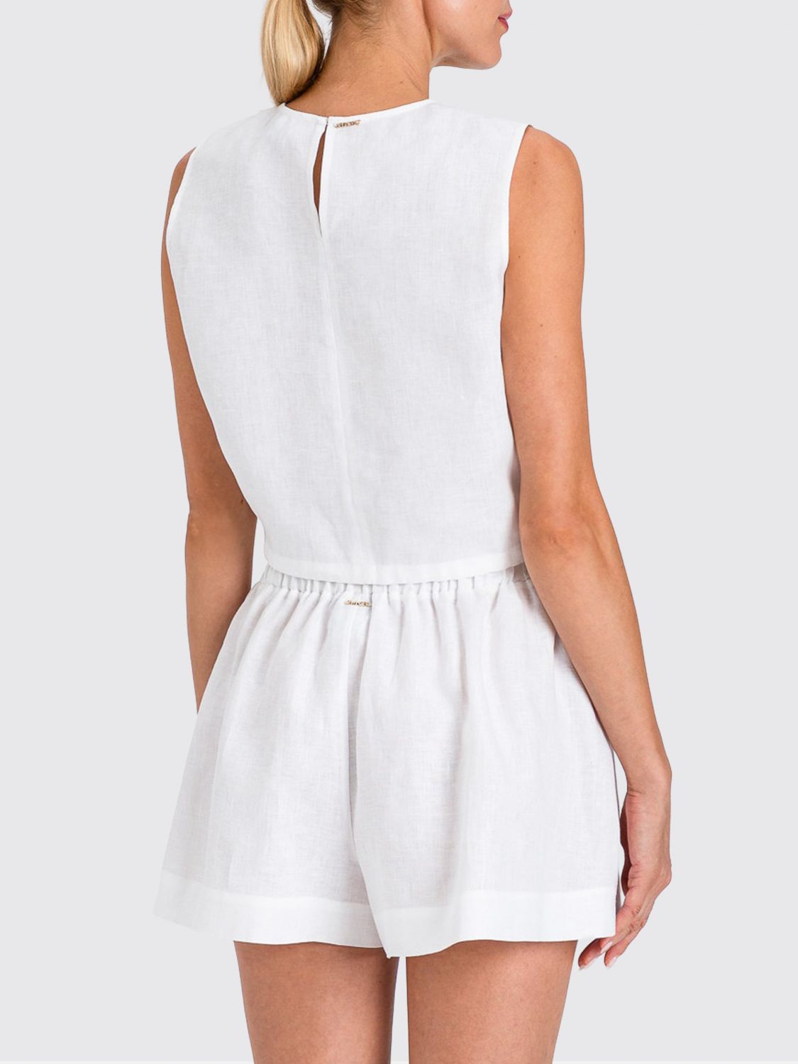 TWINSET TOP: Top crop de lino bordado Twinset, Blanco - Img 2