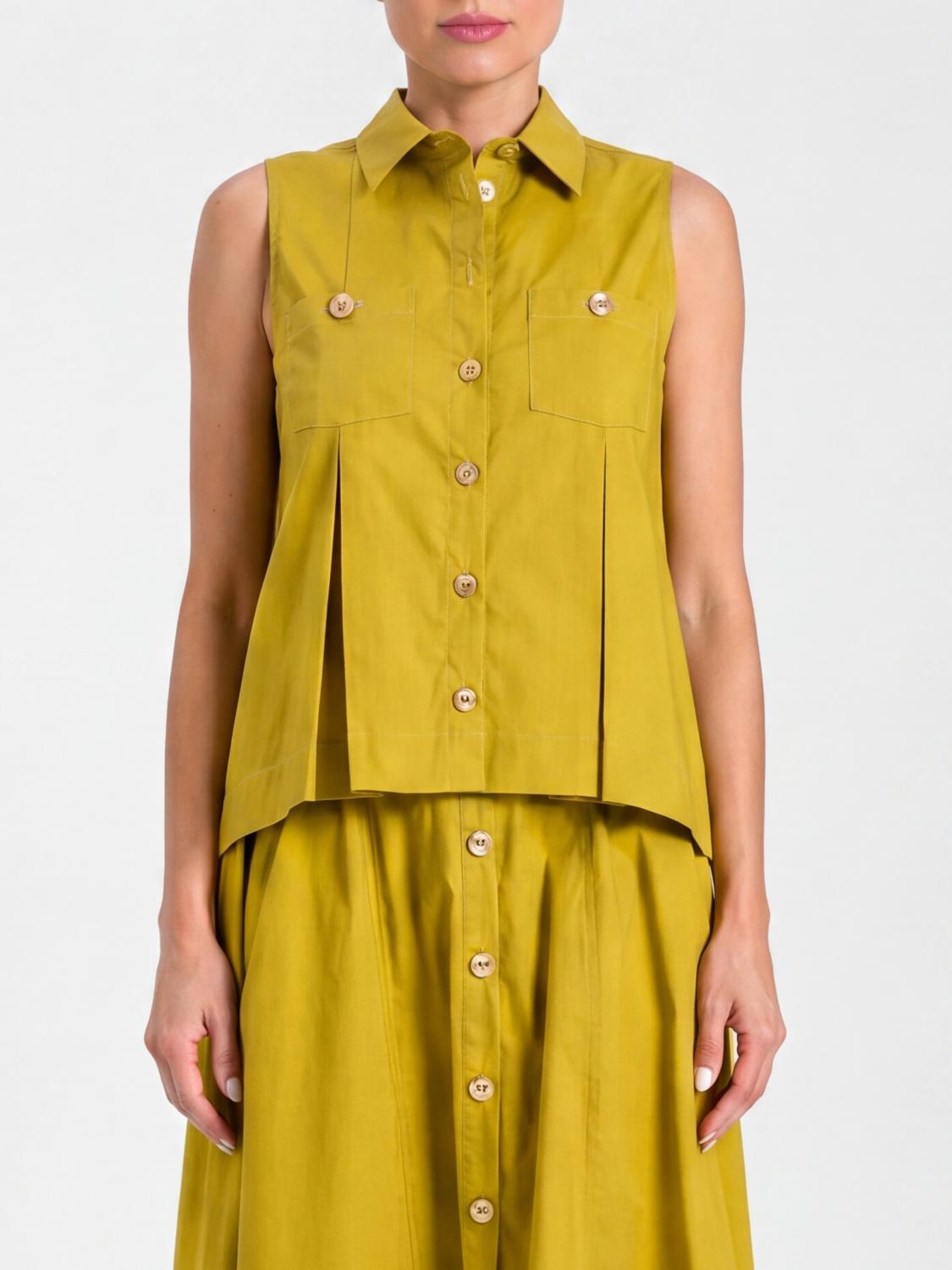 TWINSET CAMICIA: Camicia smanicata Twinset in cotone stretch , Bosco - Img 1