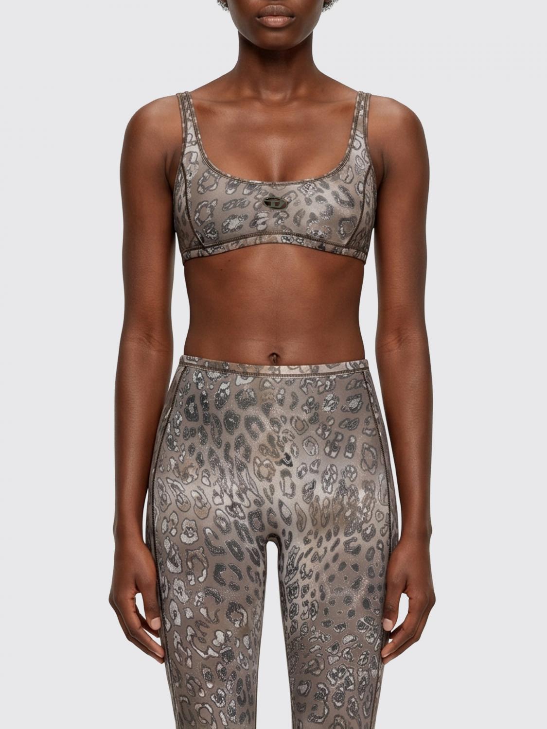 DIESEL TOP: Top cropped Diesel in jersey animalier , Marrone - Img 1
