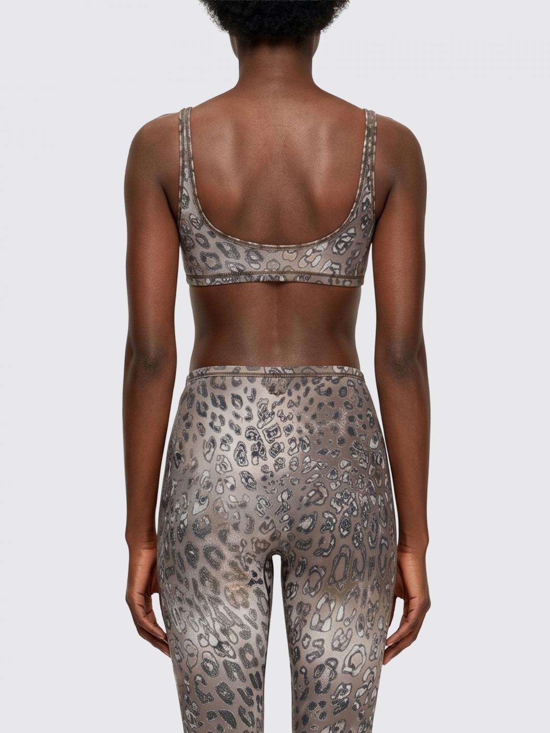 DIESEL TOP: Top cropped Diesel in jersey animalier , Marrone - Img 2
