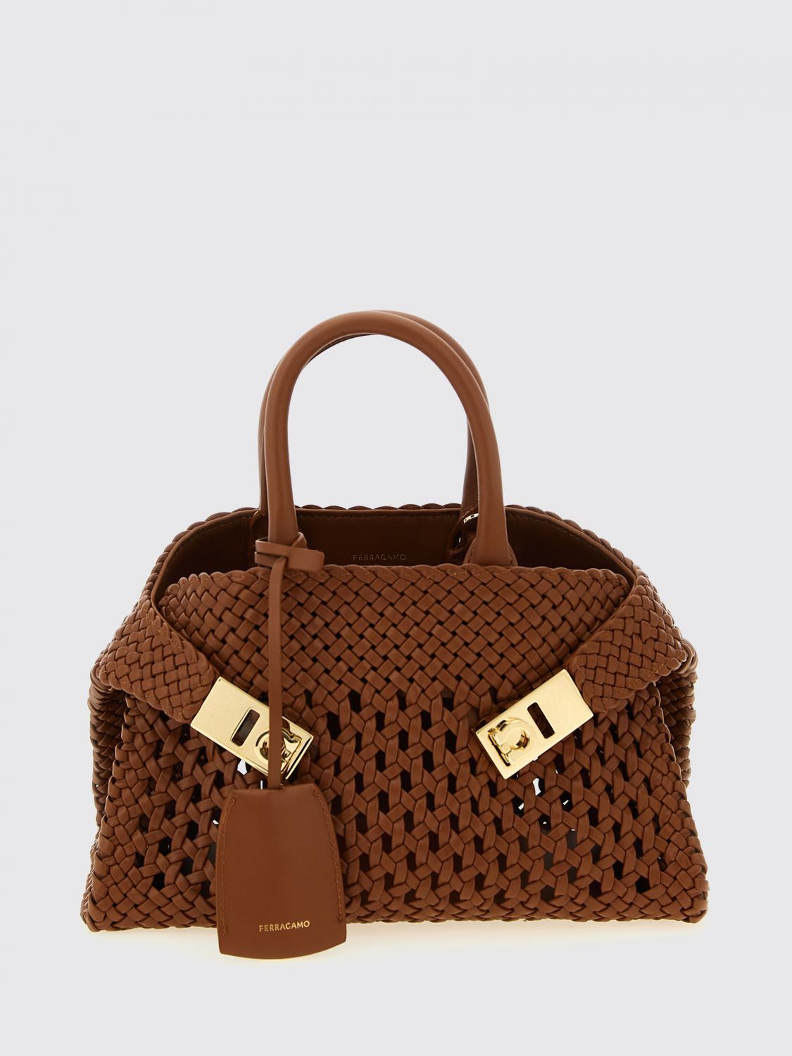 FERRAGAMO BORSA MINI: Borsa Hug Ferragamo in nappa intrecciata , Marrone - Img 1