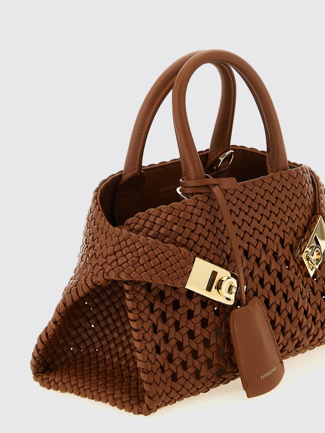 FERRAGAMO BORSA MINI: Borsa Hug Ferragamo in nappa intrecciata , Marrone - Img 3