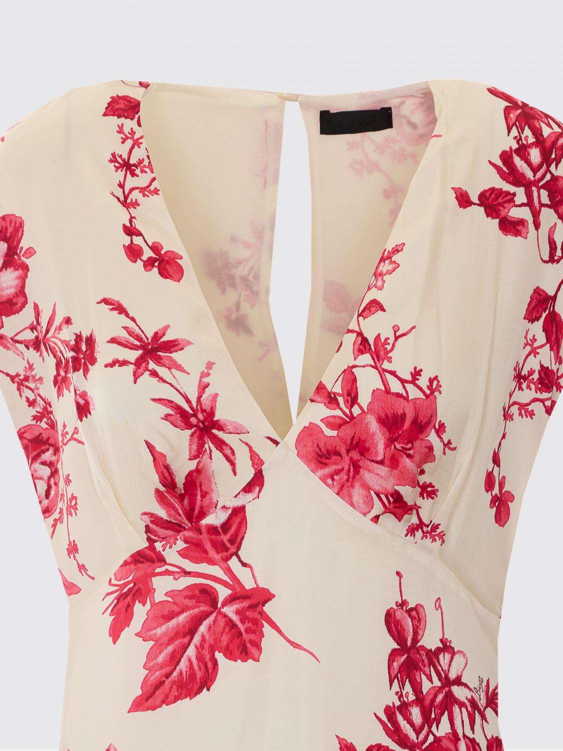 LIU JO ABITO: Abito Liu Jo in raso con stampa floreale , Beige - Img 4