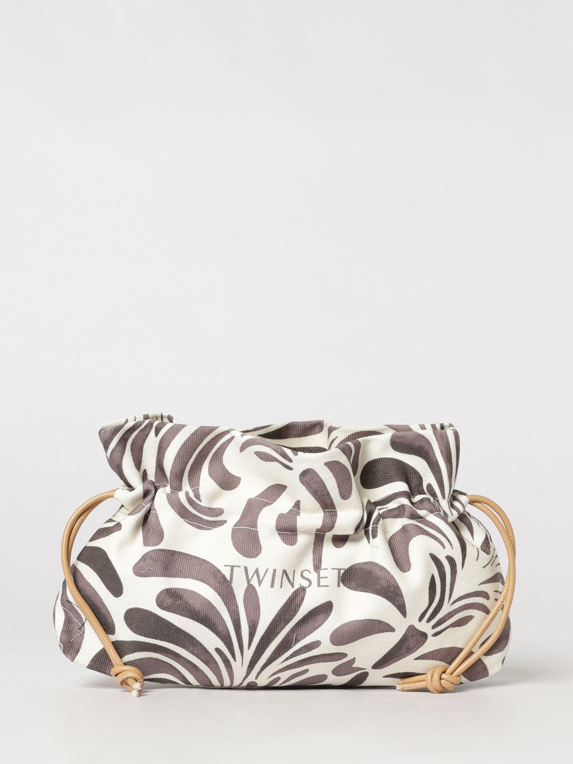 TWINSET U&B CLUTCH: Pouch Twinset U&B in cotone stampato, Caffe - Img 1