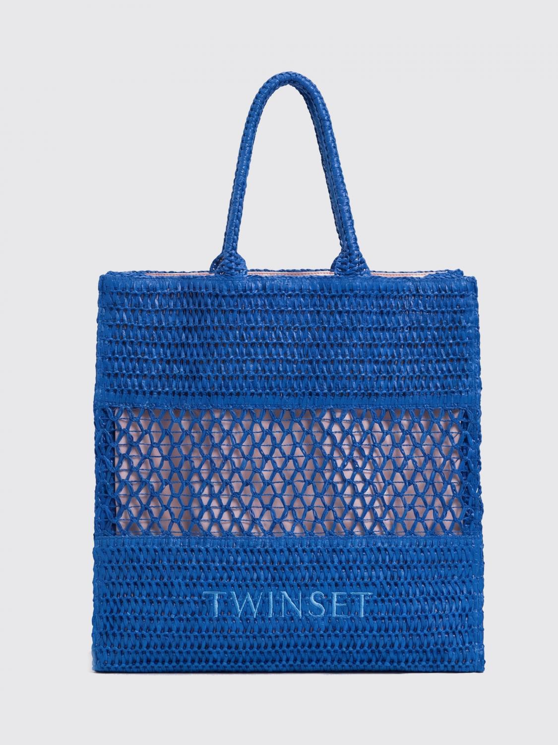 TWINSET U&B BORSA TOTE: Borsa Twinset U&B in rafia crochet, Blue - Img 1