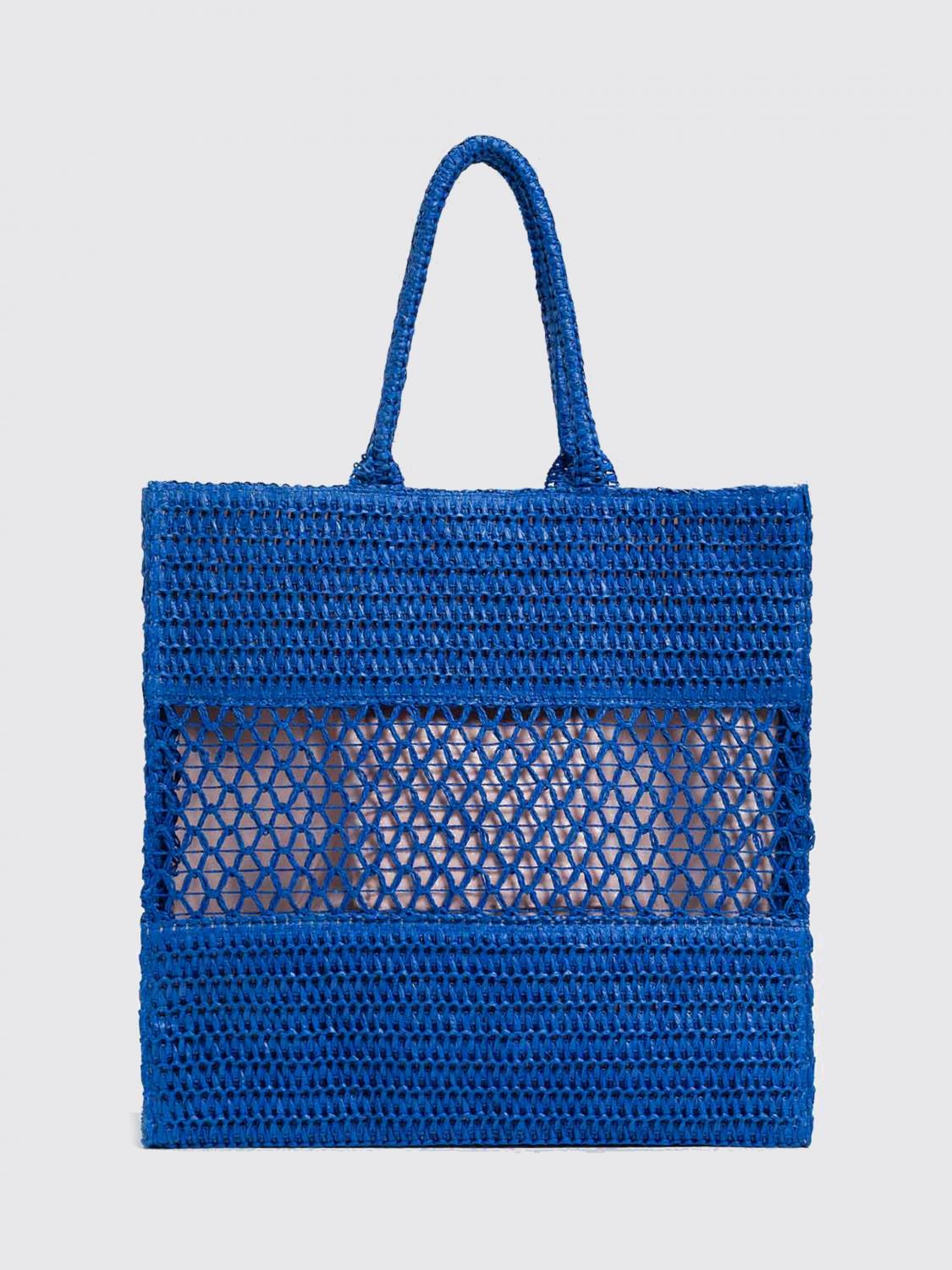 TWINSET U&B BORSA TOTE: Borsa Twinset U&B in rafia crochet, Blue - Img 2
