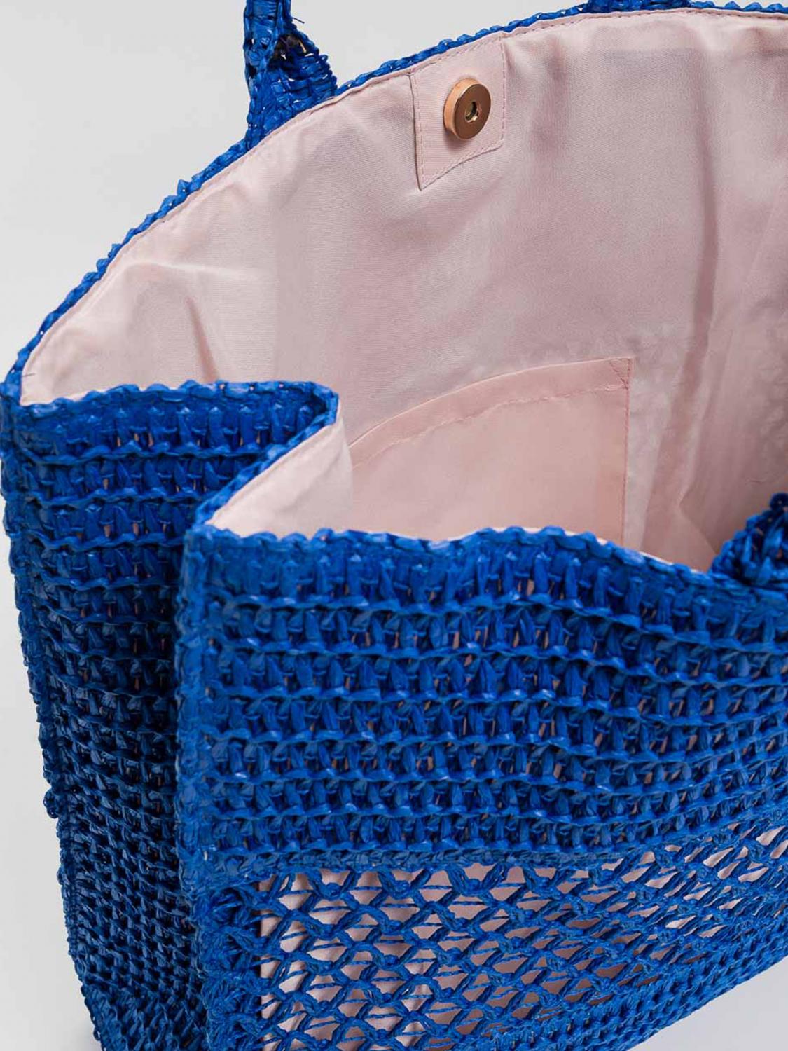 TWINSET U&B BORSA TOTE: Borsa Twinset U&B in rafia crochet, Blue - Img 4