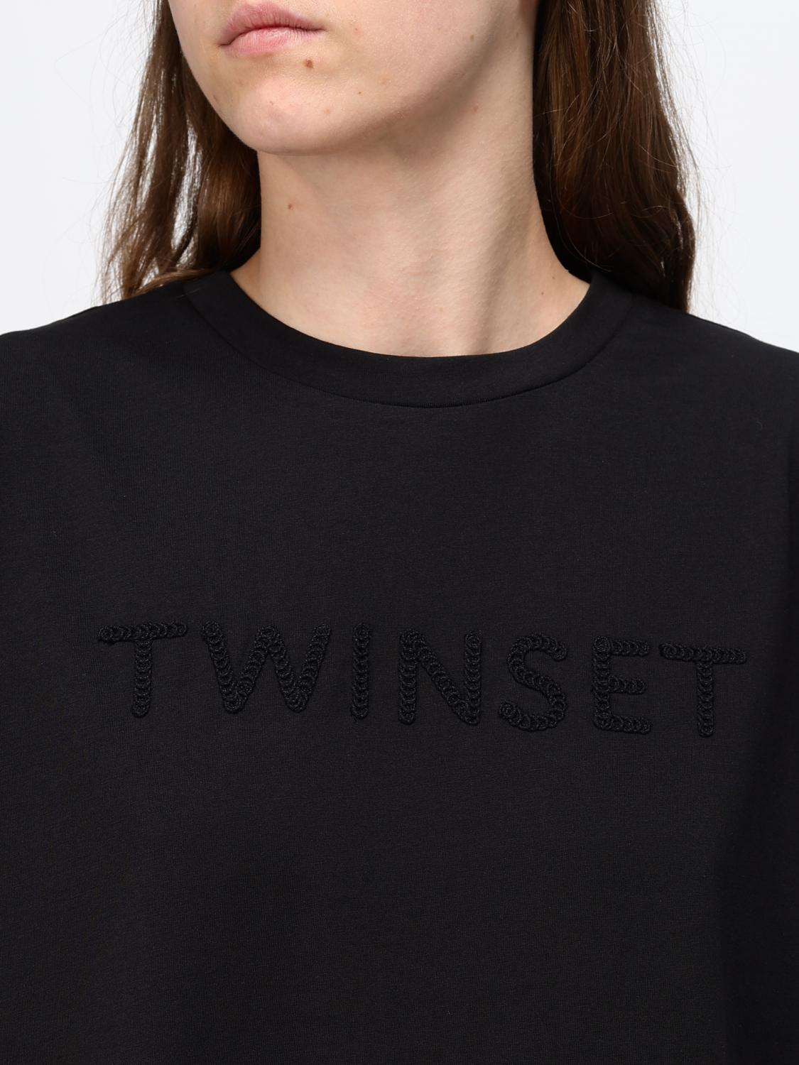 TWINSET U&B T-SHIRTS: T-shirts in cotone con logo all'uncinetto Twinset U&B, Nero - Img 3
