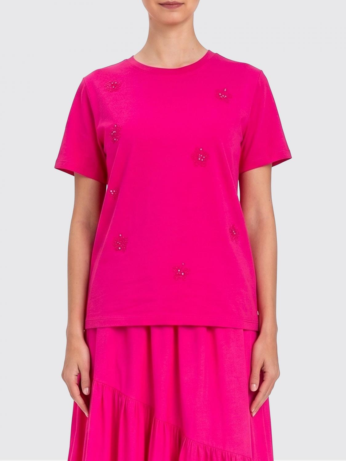 TWINSET U&B T-SHIRTS: T-shirts in cotone Twinset U&B con fiori all'uncinetto, Fuxia - Img 1