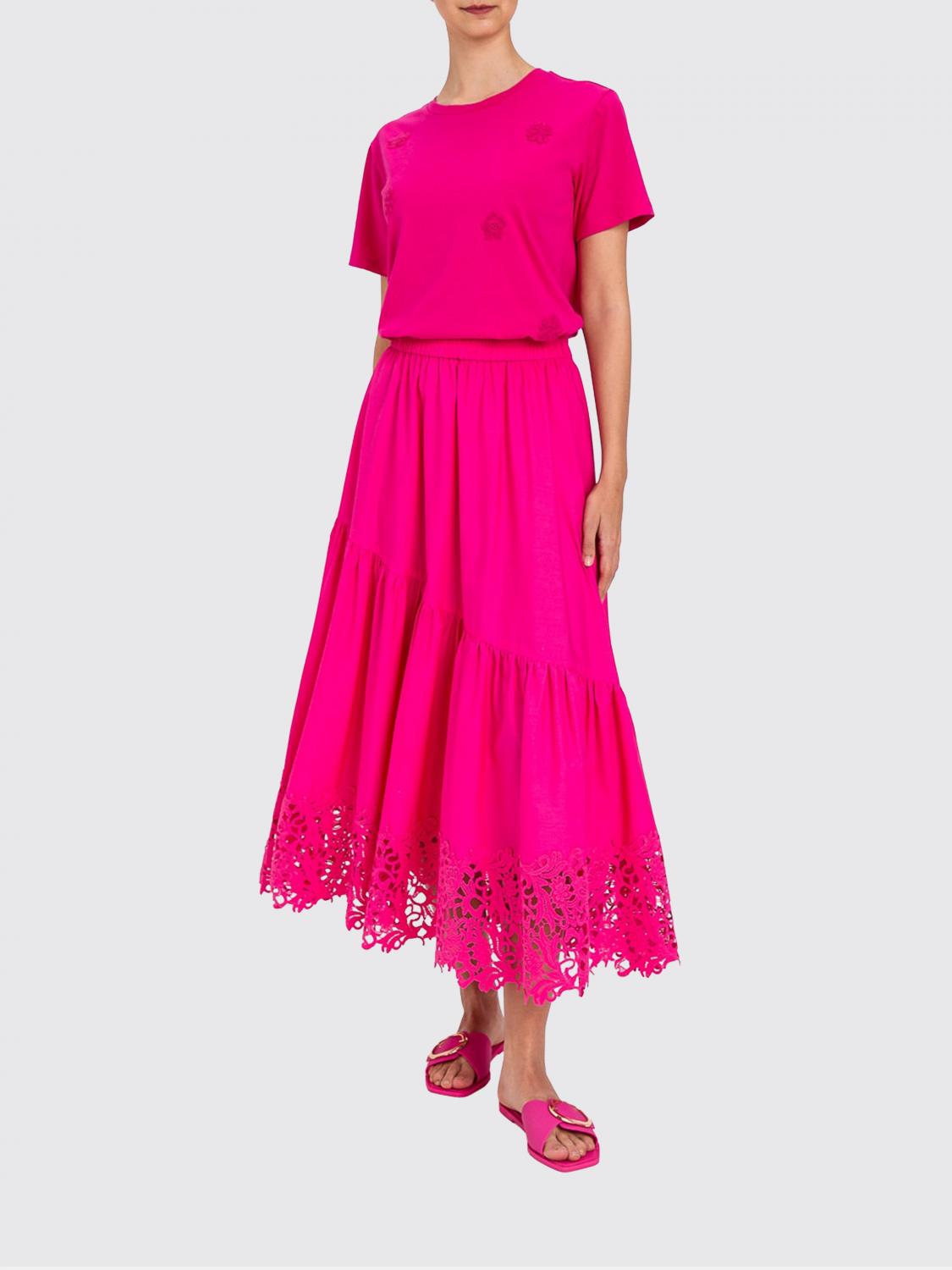TWINSET U&B T-SHIRTS: T-shirts in cotone Twinset U&B con fiori all'uncinetto, Fuxia - Img 2