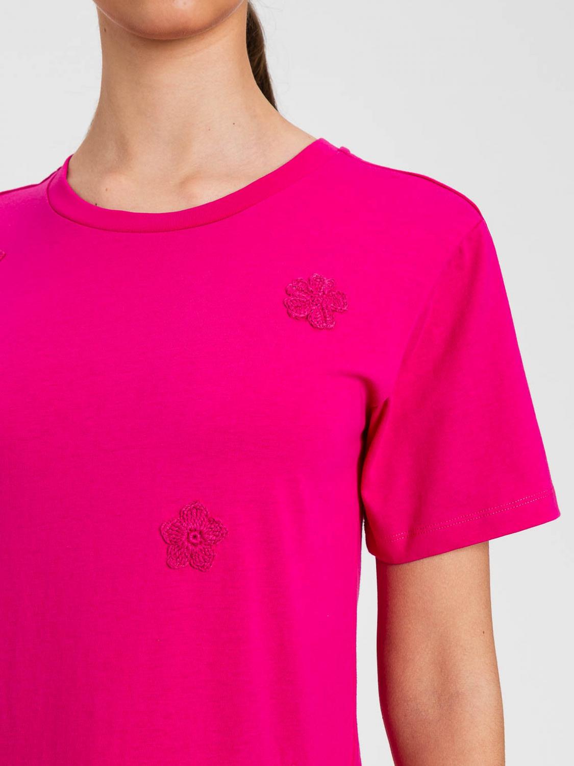 TWINSET U&B T-SHIRTS: T-shirts in cotone Twinset U&B con fiori all'uncinetto, Fuxia - Img 4