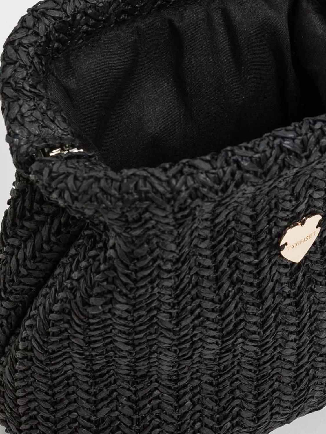 TWINSET U&B BORSA MINI: Pochette Twinset U&B in rafia crochet, Nero - Img 3
