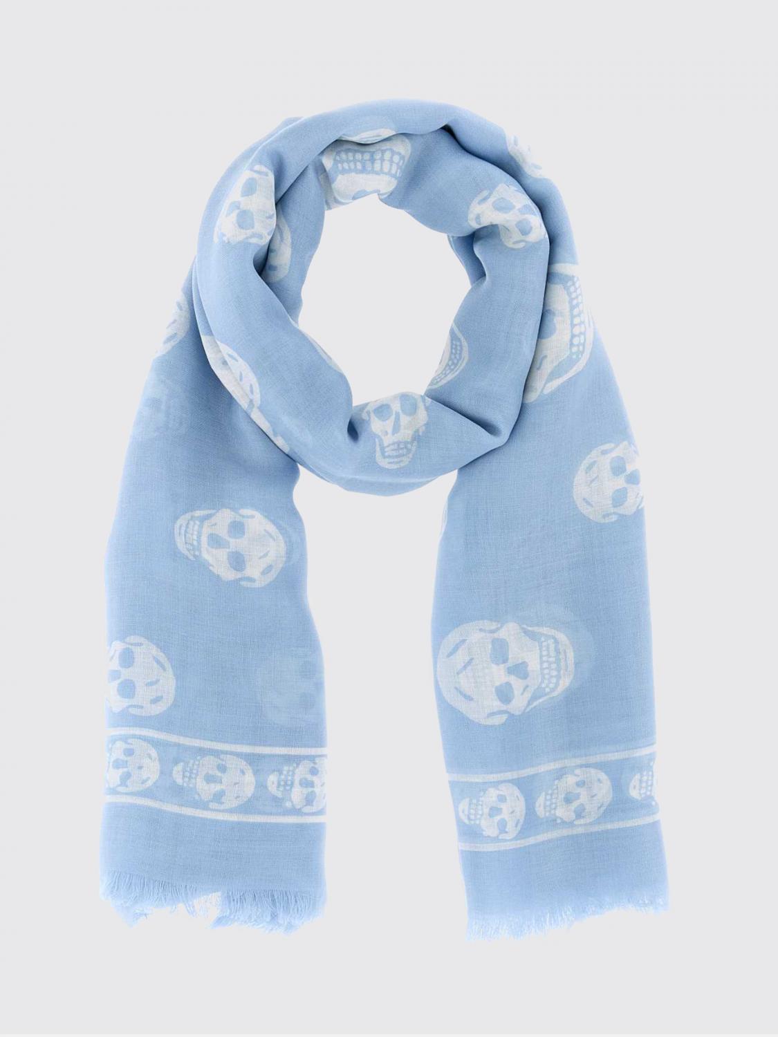 MCQUEEN SCIARPA: Sciarpa in misto seta Skull McQueen, Blue - Img 1