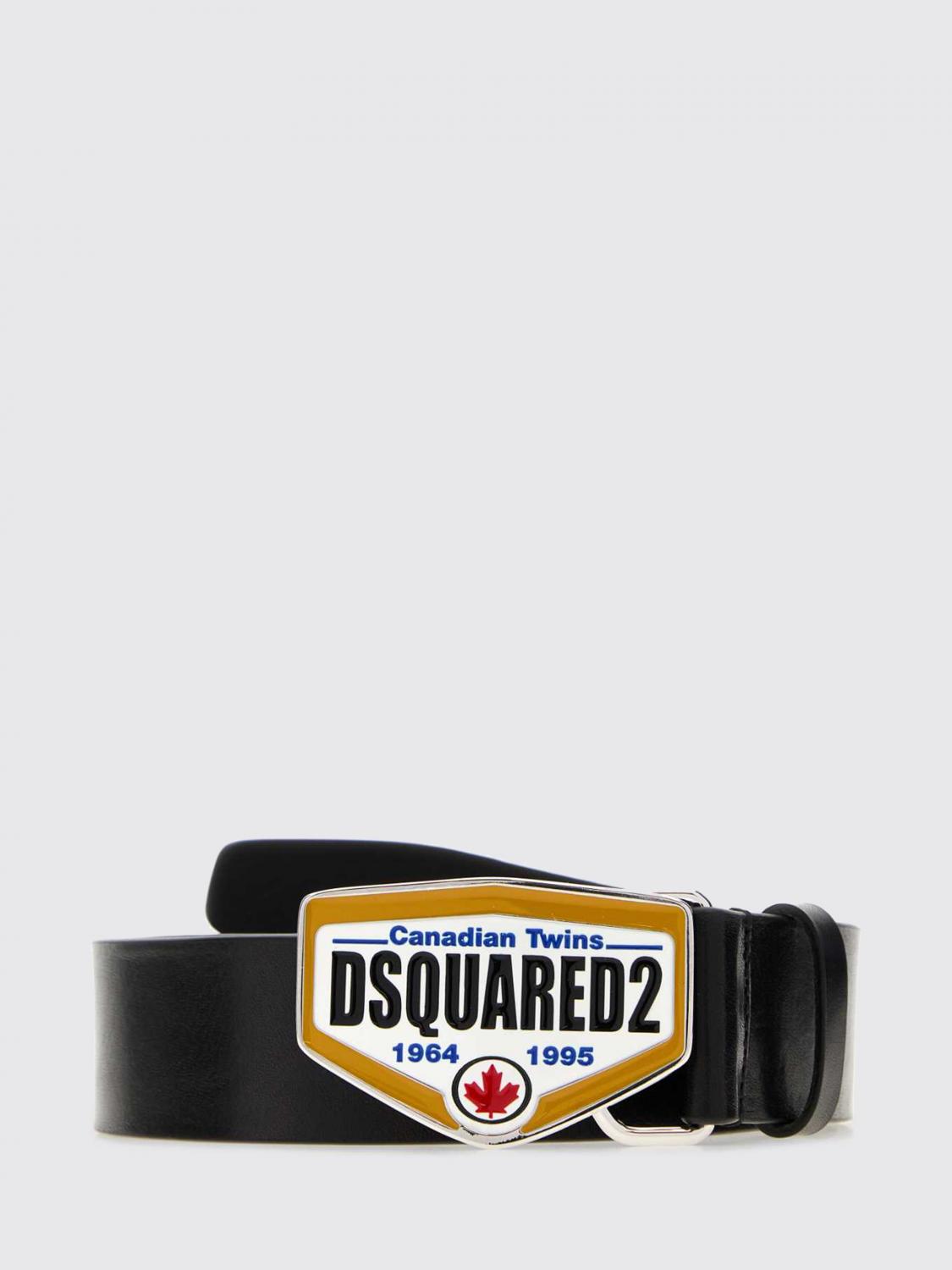 DSQUARED2 CINTURÓN: Cinturón Canadian Twins de piel con placa del logo Dsquared2, Negro - Img 1