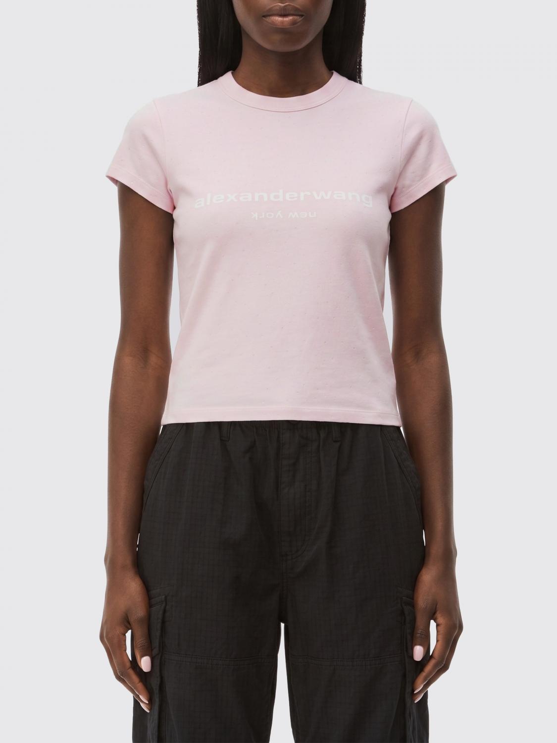 ALEXANDER WANG CAMISETA: Camisetas de algodón con logo Alexander Wang, Rosa - Img 1