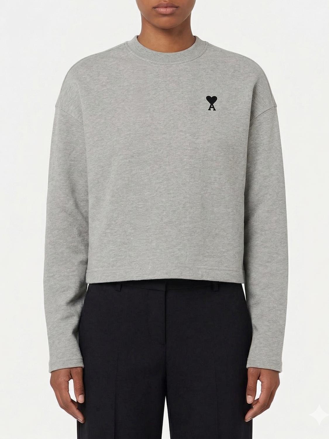 AMI PARIS SUDADERA: Sudadera de cuello redondo de algodón con logo Ami Paris, Gris - Img 1