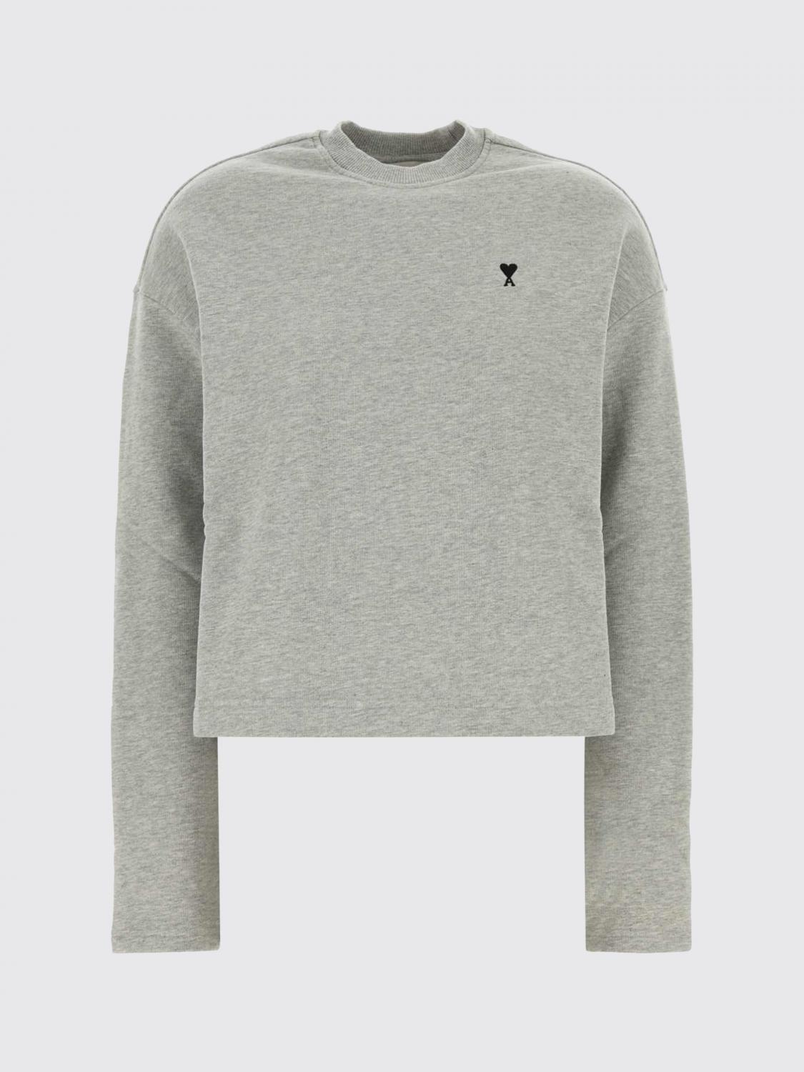AMI PARIS SUDADERA: Sudadera de cuello redondo de algodón con logo Ami Paris, Gris - Img 2