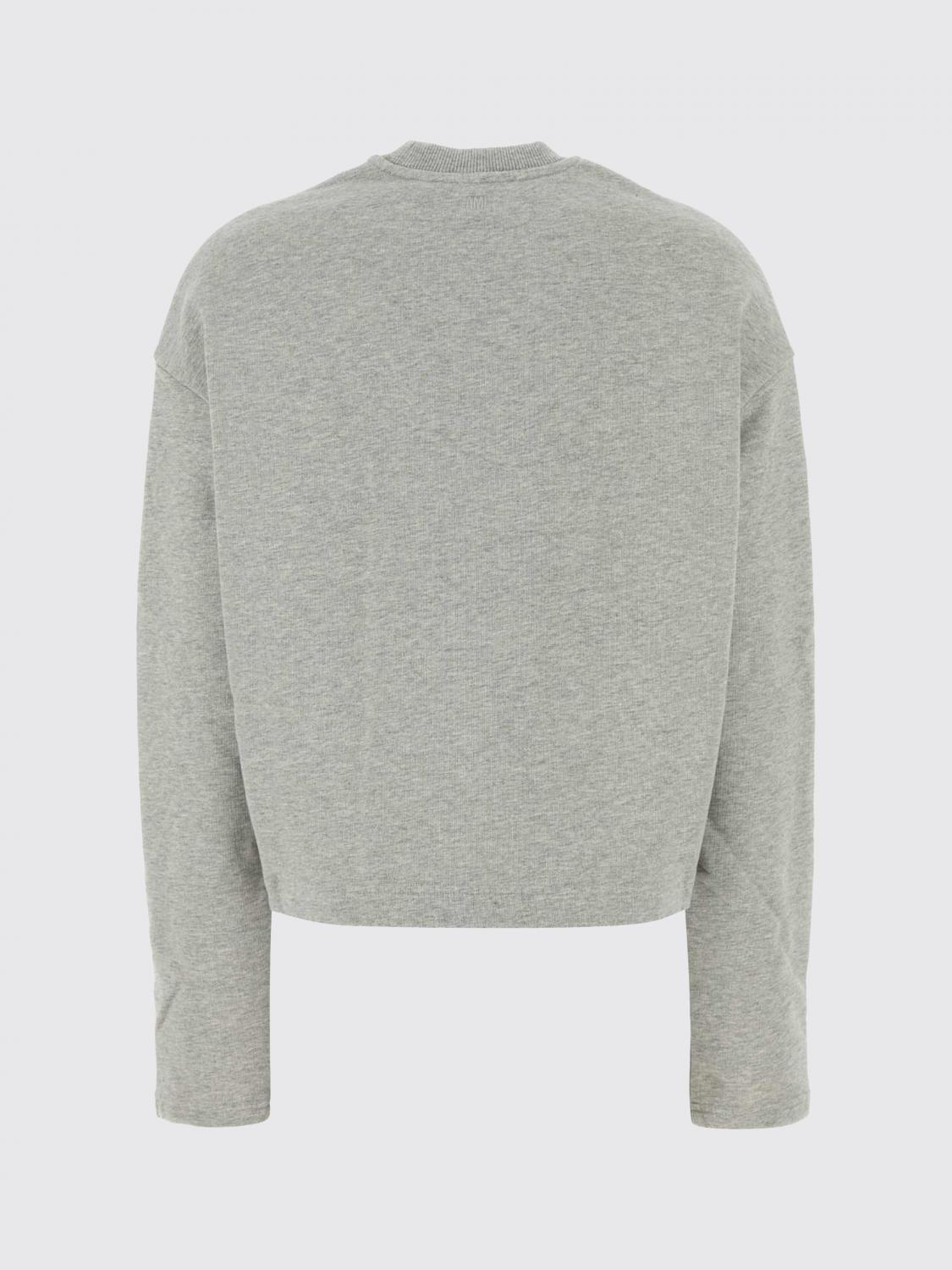 AMI PARIS SUDADERA: Sudadera de cuello redondo de algodón con logo Ami Paris, Gris - Img 3
