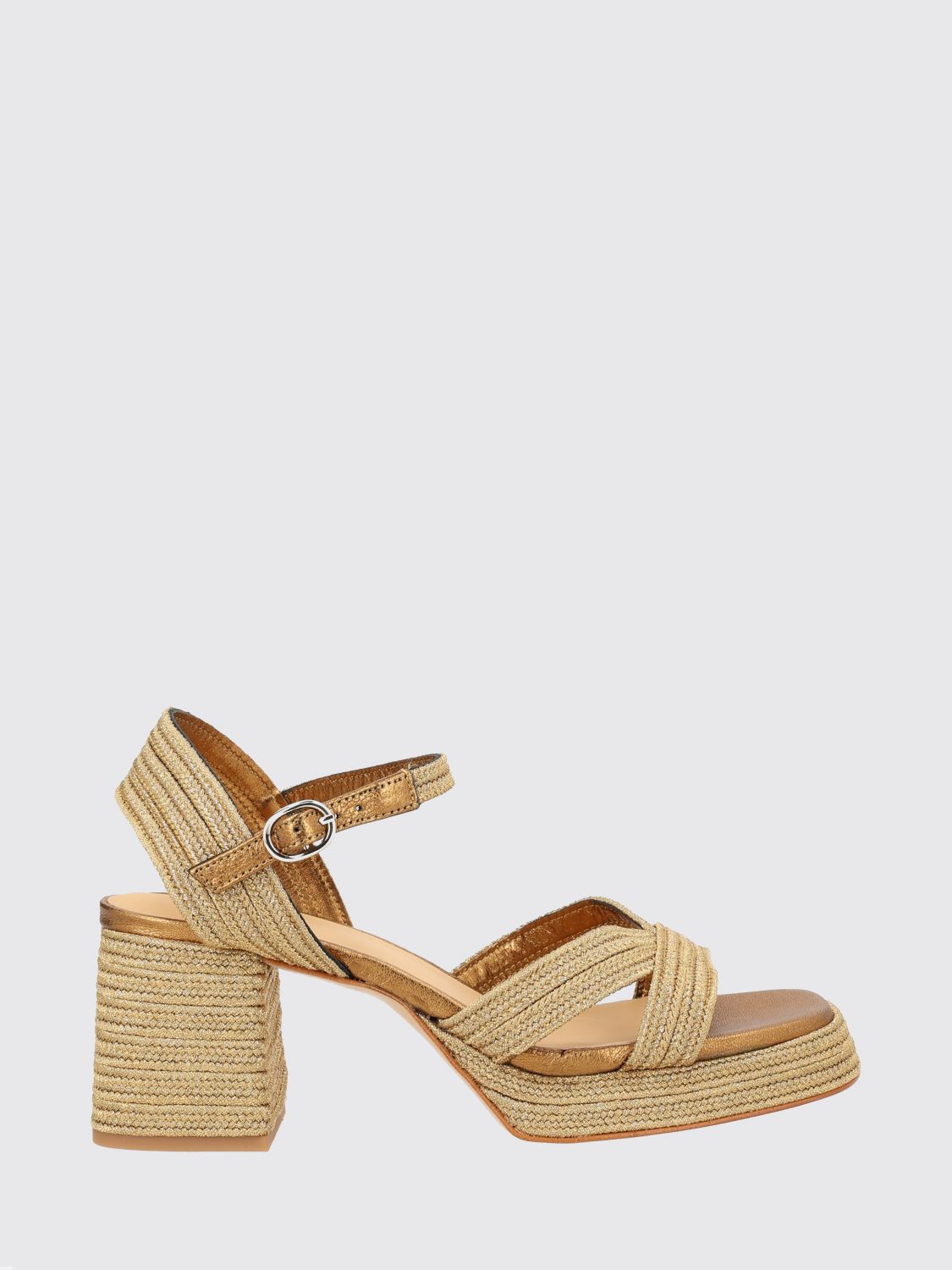 CASTAÑER HEELED SANDAL: Vallita Woven Canvas Sandals Castañer, Gold - Img 1