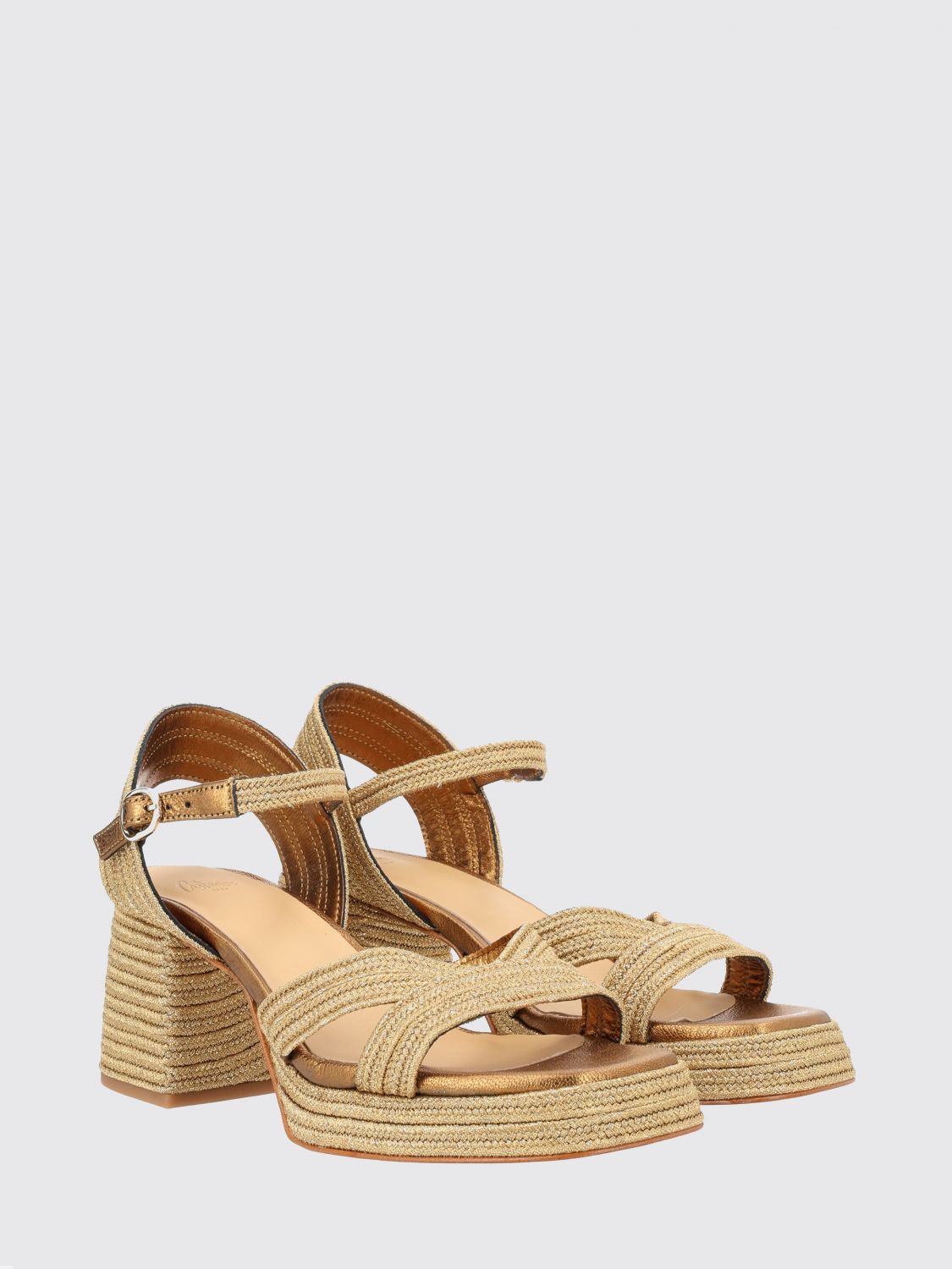 CASTAÑER HEELED SANDAL: Vallita Woven Canvas Sandals Castañer, Gold - Img 2