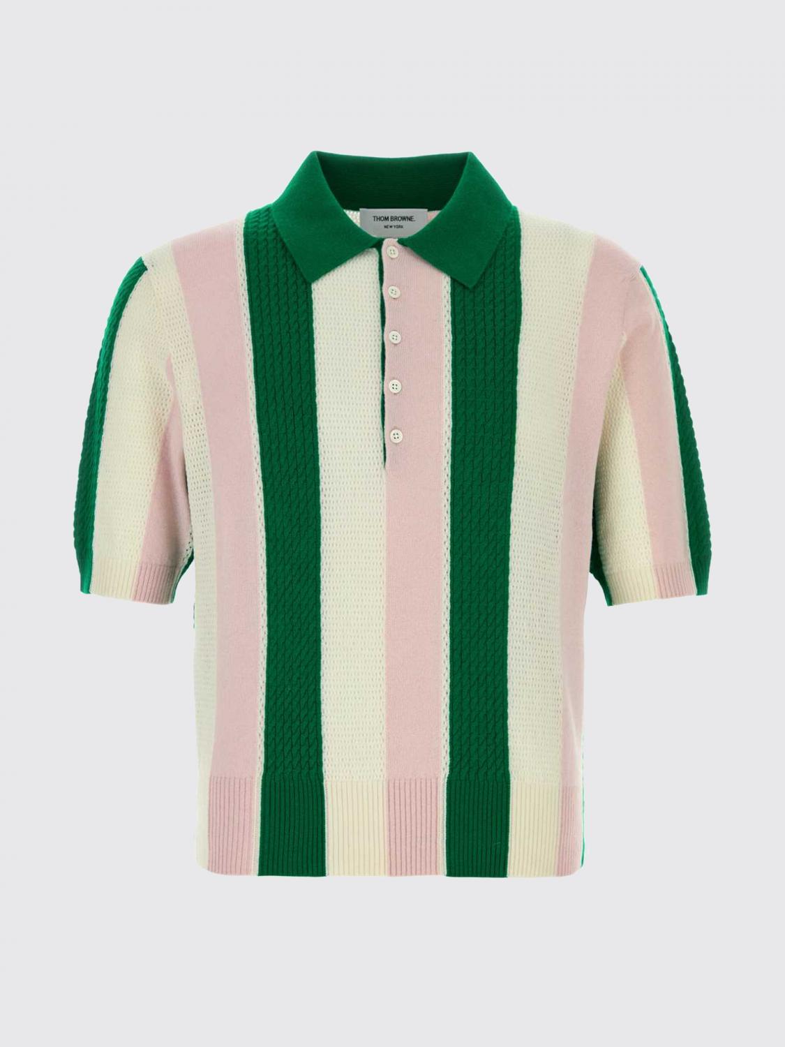 THOM BROWNE POLO: Polo de punto de cachemira a rayas Thom Browne, Rosa - Img 2