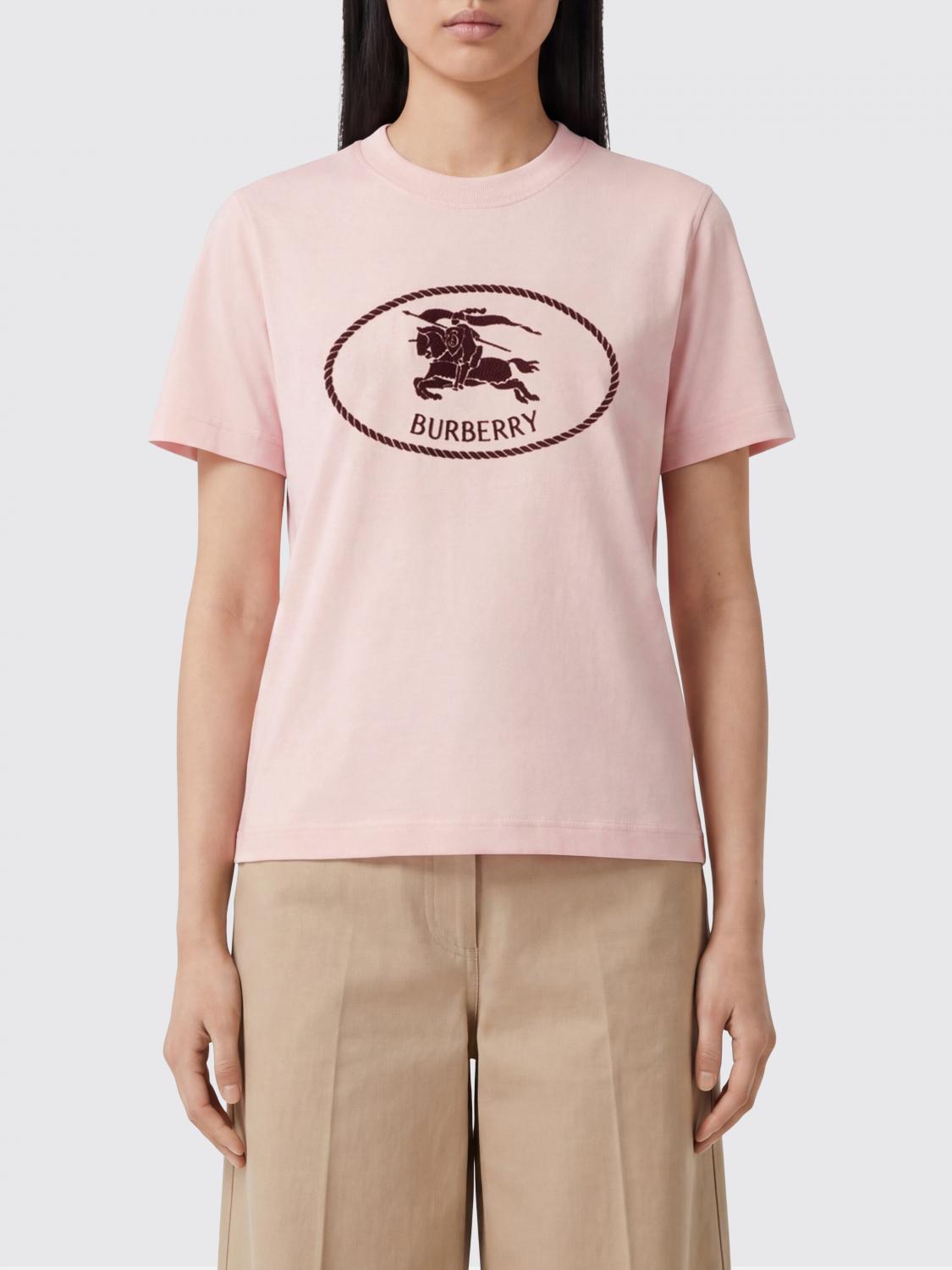 BURBERRY T-SHIRTS: T-shirt in cotone con logo Burberry, Rosa - Img 1