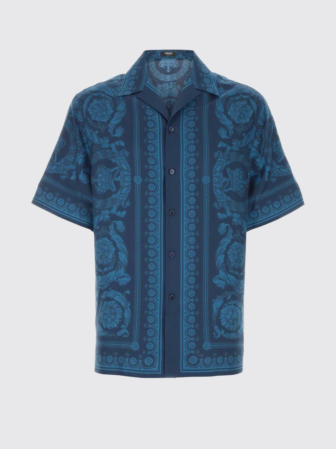 VERSACE CAMISA: Camisa casual Versace de seda con estampado barroco, Petróleo Azul - Img 2