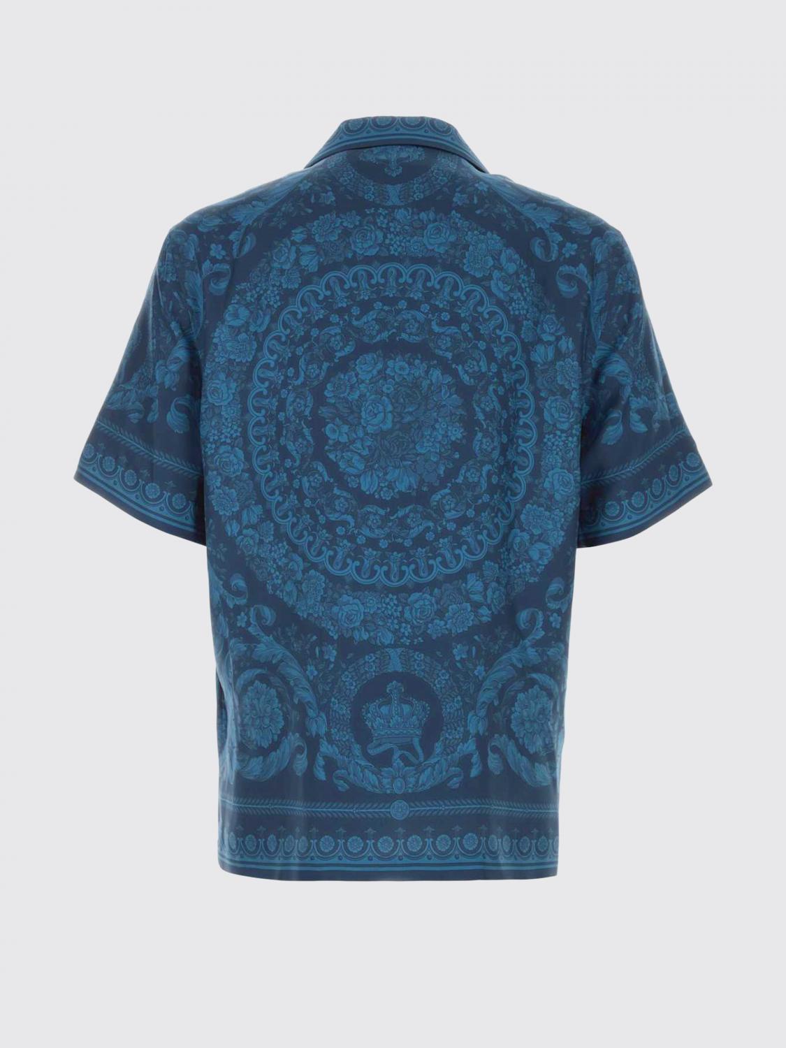 VERSACE CAMISA: Camisa casual Versace de seda con estampado barroco, Petróleo Azul - Img 3