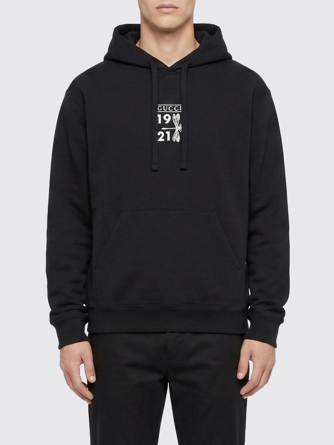 GUCCI SUDADERA: Sudadera con capucha de algodón con estampado de logo Gucci, Negro - Img 1