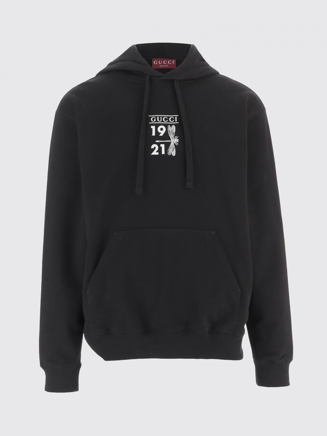 GUCCI SUDADERA: Sudadera con capucha de algodón con estampado de logo Gucci, Negro - Img 2