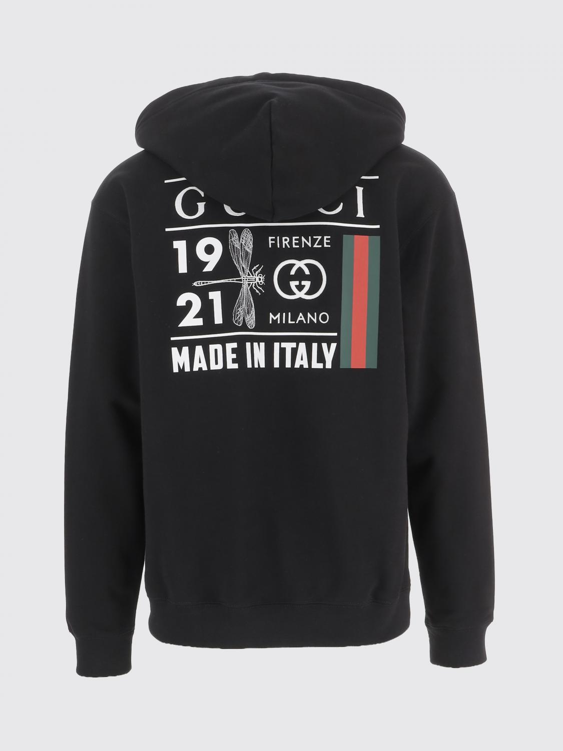 GUCCI SUDADERA: Sudadera con capucha de algodón con estampado de logo Gucci, Negro - Img 3