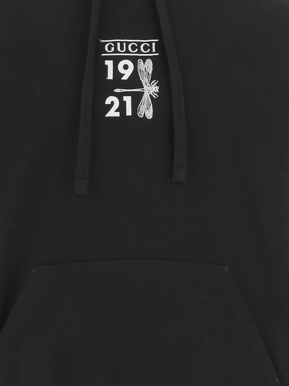 GUCCI SUDADERA: Sudadera con capucha de algodón con estampado de logo Gucci, Negro - Img 4