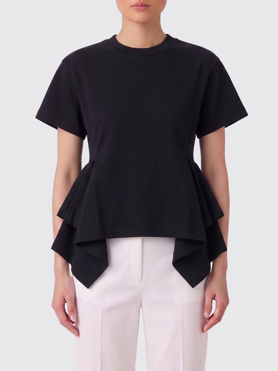ALAÏA TOP: Top de cuello redondo de popelina de algodón Alaïa, Negro - Img 1