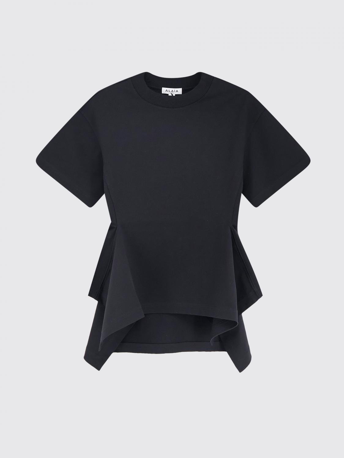 ALAÏA TOP: Top de cuello redondo de popelina de algodón Alaïa, Negro - Img 2