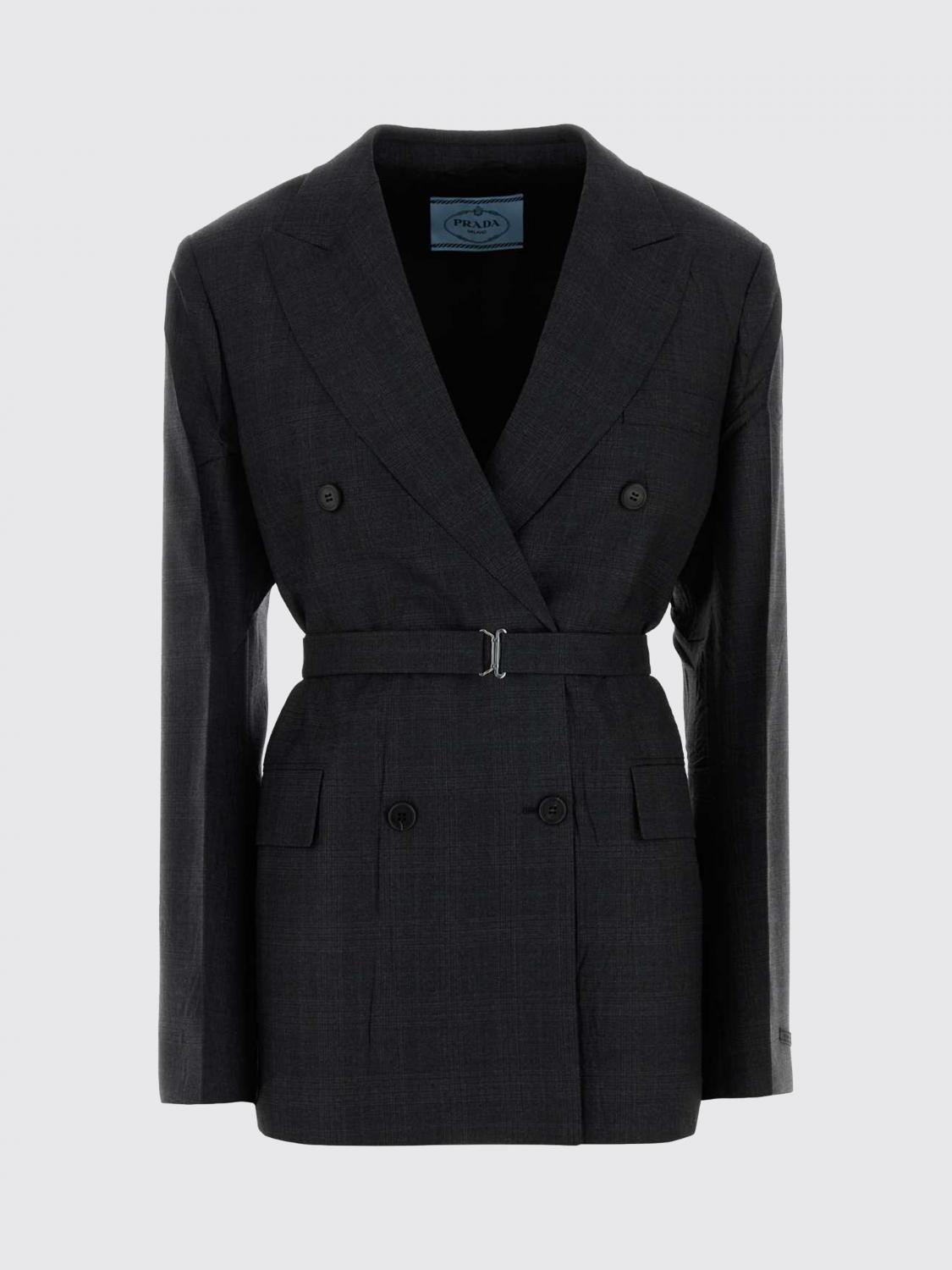 PRADA ジャケット: Prada ベルト付きバージンウールブレザー, チャコール - Img 1