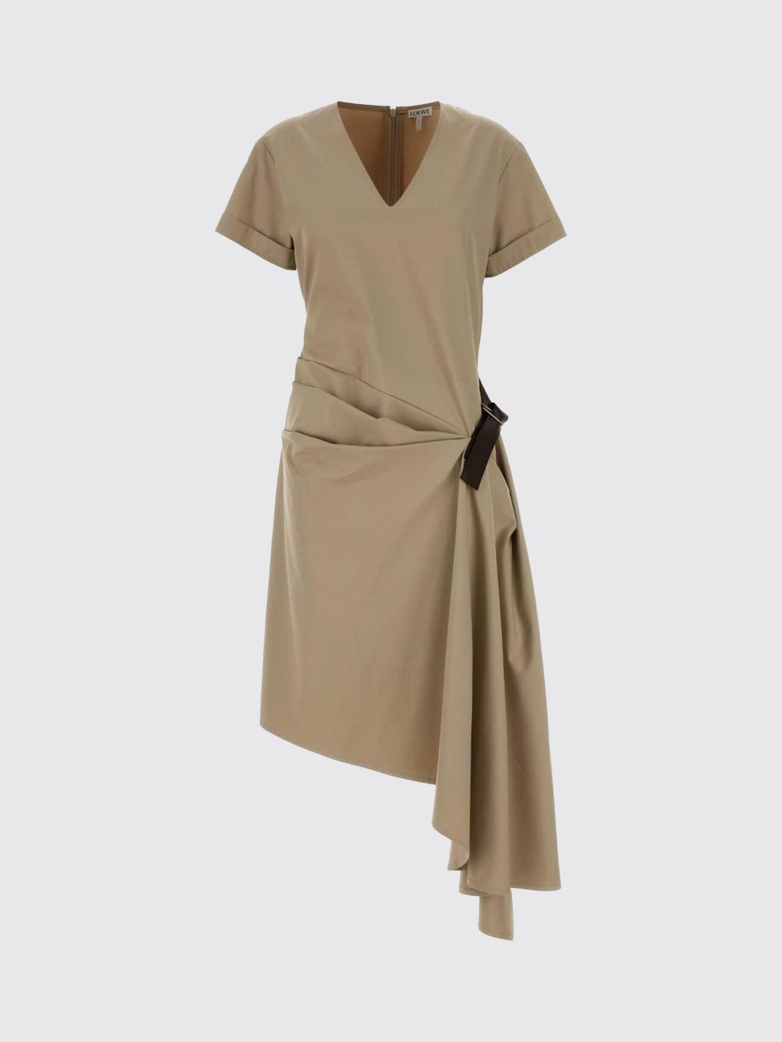 LOEWE ABITO: Abito asimmetrico in cotone e seta Loewe, Beige - Img 3