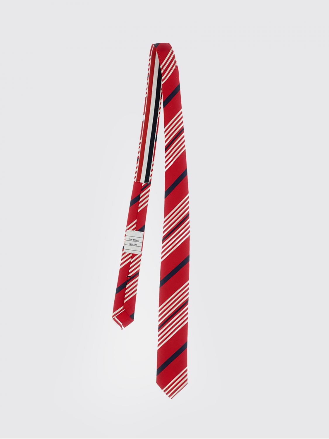 THOM BROWNE CRAVATTA: Cravatta Thom Browne in seta e cotone a righe, Rosso - Img 1
