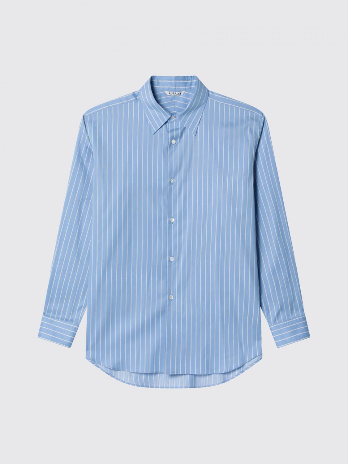AURALEE CAMICIA: Camicia casual Auralee in cotone e seta a righe , Azzurro - Img 2