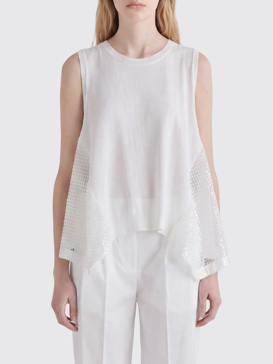 MEIMEIJ TOP: Top sin mangas de algodón con lentejuelas Meimeij, Blanco - Img 1