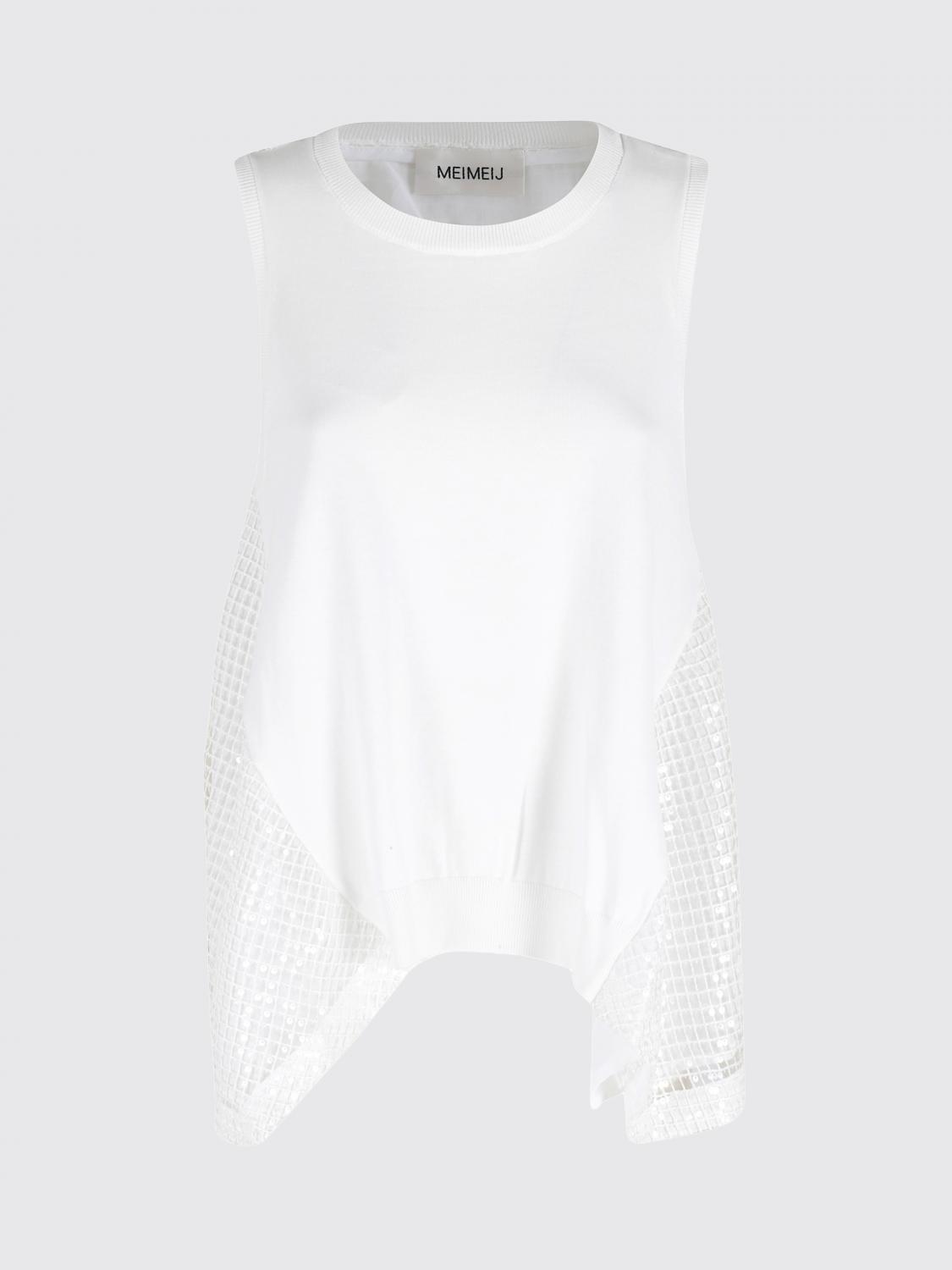 MEIMEIJ TOP: Top sin mangas de algodón con lentejuelas Meimeij, Blanco - Img 2