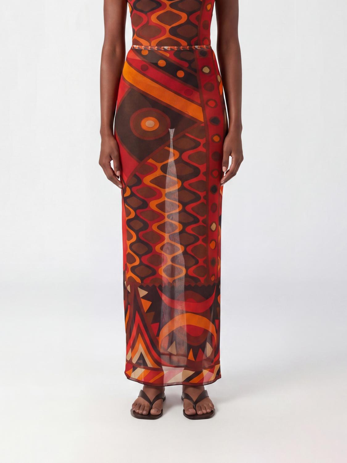 PUCCI FALDA: Falda de tubo estampada Pucci, Naranja - Img 1