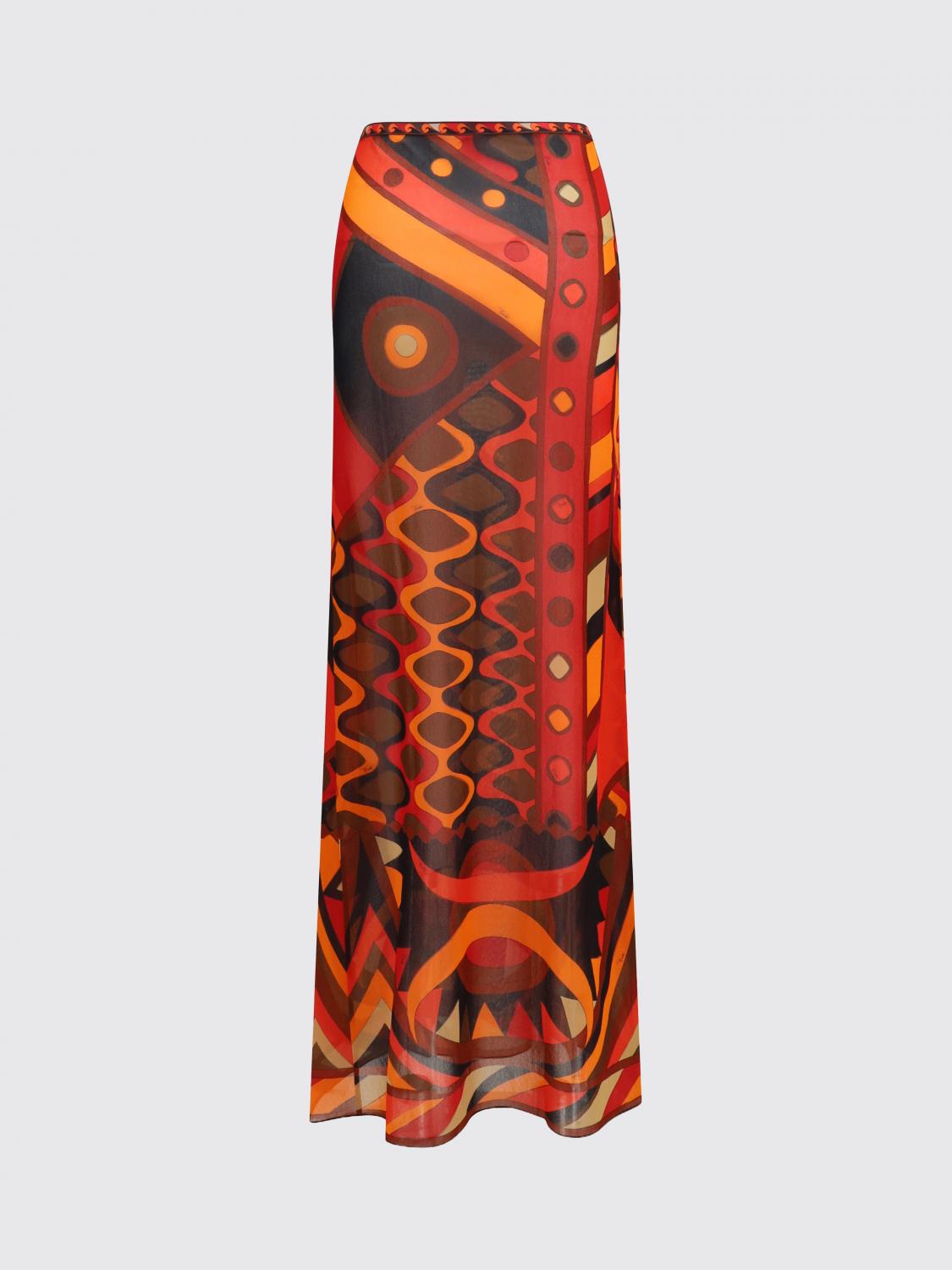 PUCCI FALDA: Falda de tubo estampada Pucci, Naranja - Img 3
