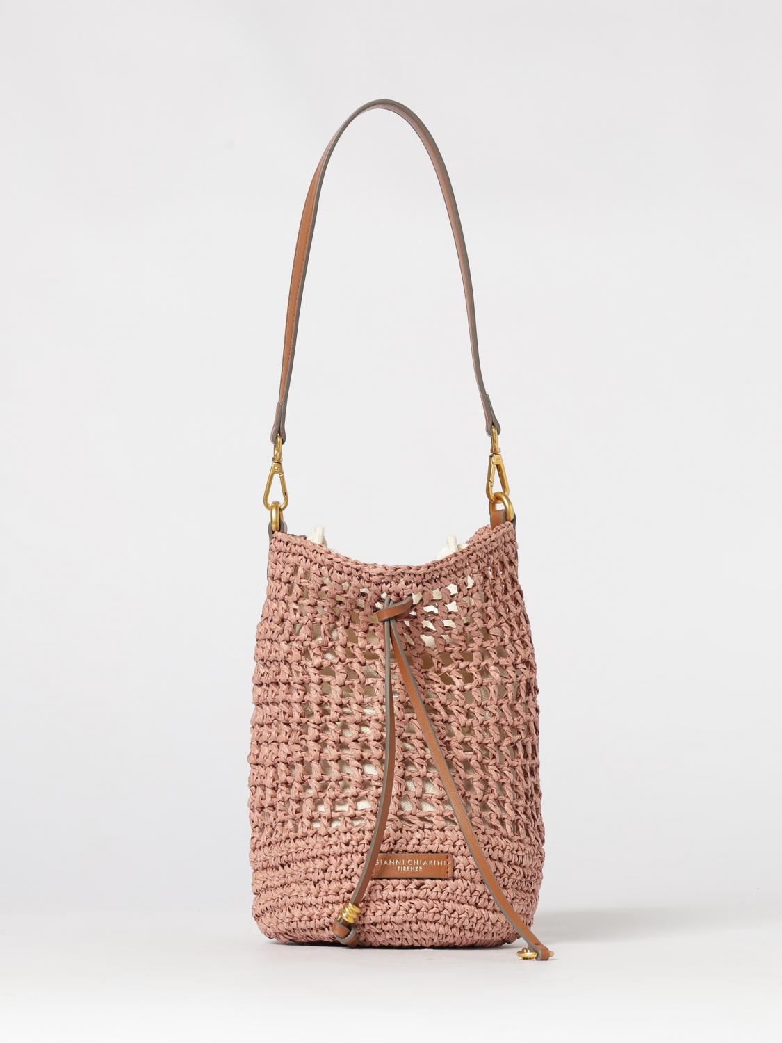 GIANNI CHIARINI BORSA A SPALLA: Borsa Nefeli Gianni Chiarini in rafia crochet , Rosa - Img 1