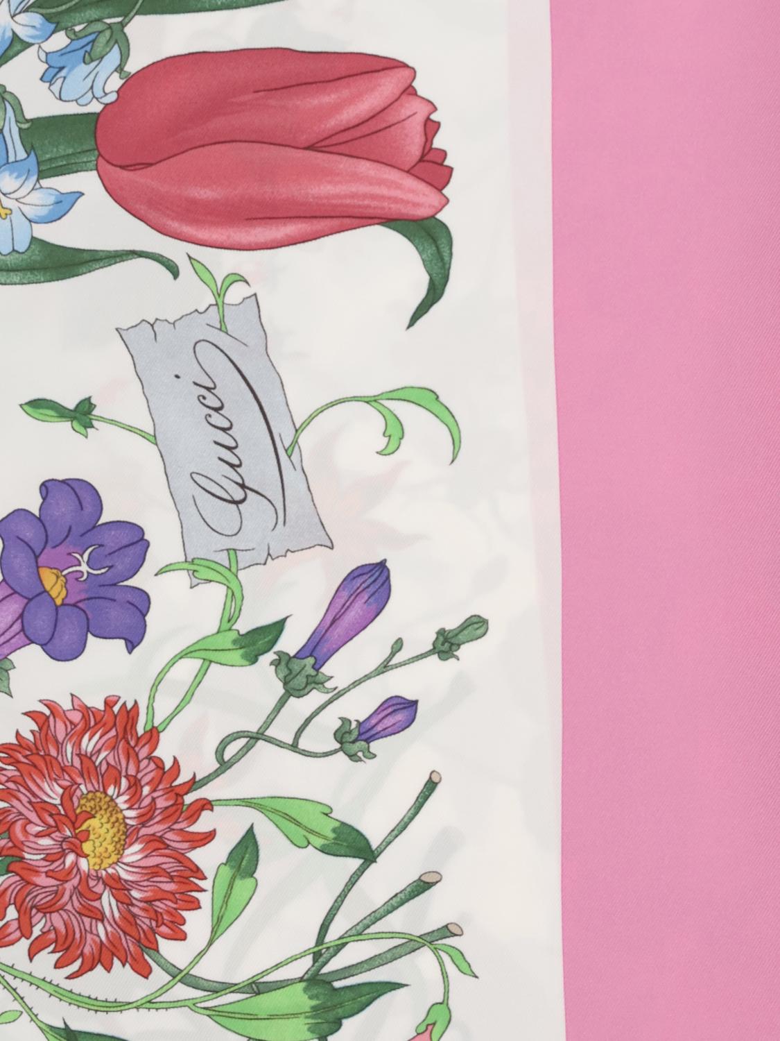 GUCCI FULAR: Pañuelo de twill de seda con estampado floral Gucci, Blanco - Img 2