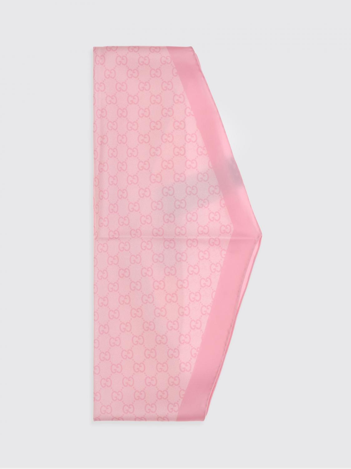 GUCCI FULAR: Pañuelo de seda con monograma GG estampado Gucci, Rosa - Img 1